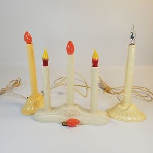 Set Christmas 3 Light 10" Windowsill Candelabra NOMA Candolier Plastic Vintage